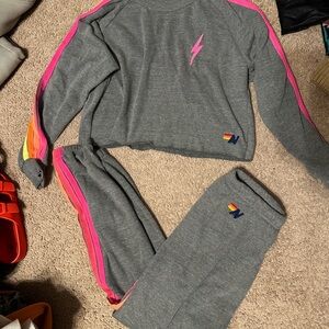 Aviator Nation Gray Sweatshirt & Joggers with Pink and Orange Accents